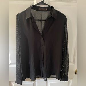 Medium The Limited blouse with solid/shear trunk and shear sleeves/gold dots